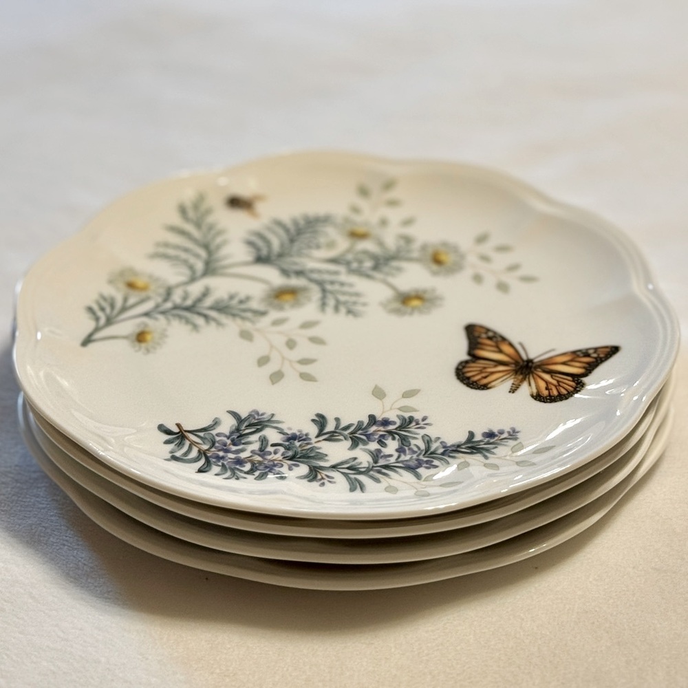 Lenox Butterfly Meadow Herbs Accent/ Salad/Luncheon Plates Set of 4 Brand New